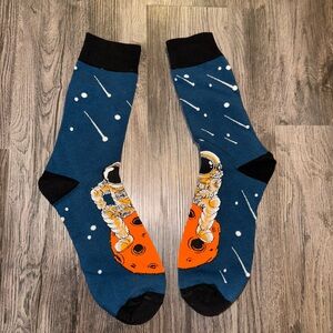 Astronaut Themed Blue and Orange Socks